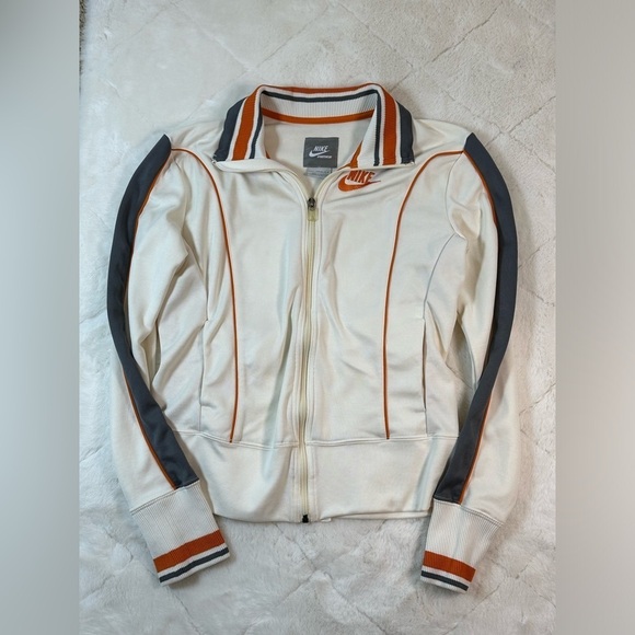 Nike vintage style 12/14 Large girls boys track style zip up jacket cream orange - Picture 1 of 6